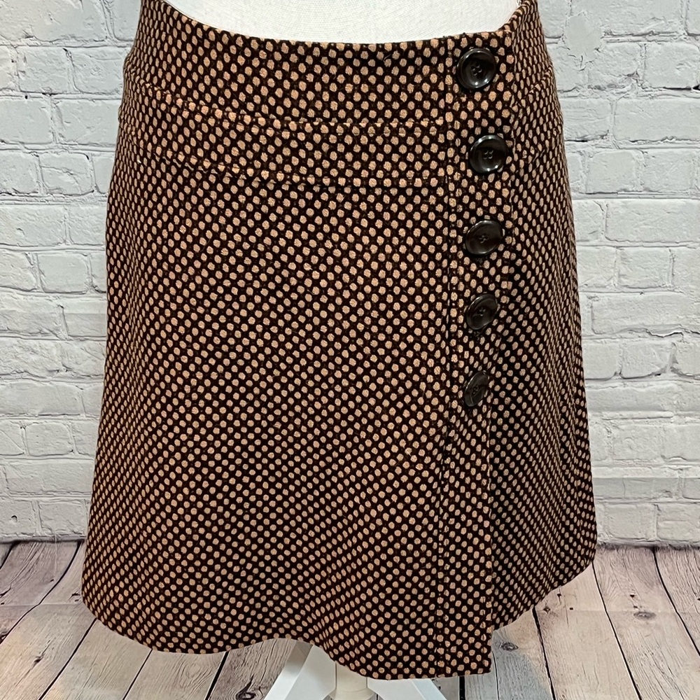 TALBOTS Skirt 100% Wool Brown w Tan Dots-4P